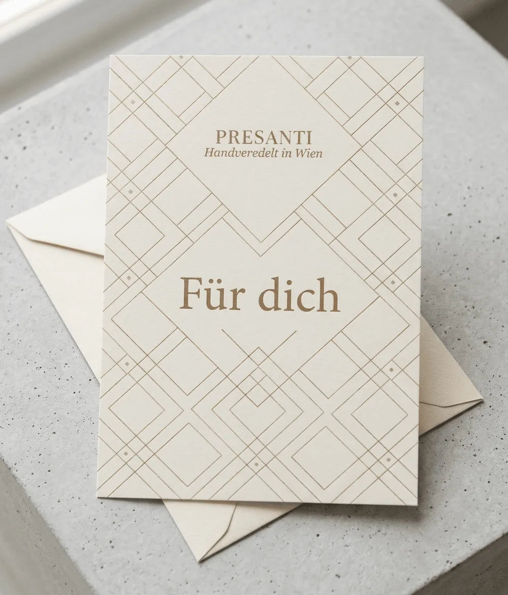 Presanti Premium Grußkarte mit Video-Botschaft – Handveredelt in Wien (4er-Set)